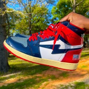 Kool Kiy Jordan 1 Custom Shoes (Red / Blue / White / Cream Grey)(Size 13)